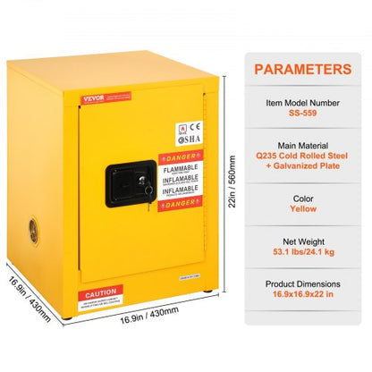 Safety Cabinet, Flammable Storage Cabinet with Adjustable Shelf, Galvanized Steel, Leak-Proof Design for Garage