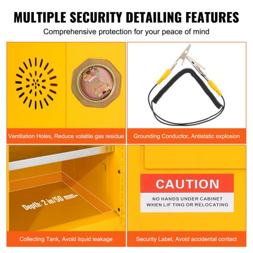 Safety Cabinet, Flammable Storage Cabinet with Adjustable Shelf, Galvanized Steel, Leak-Proof Design for Garage