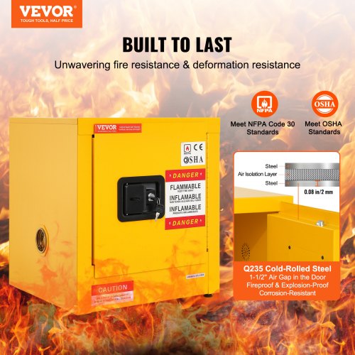 Galvanized Steel Flammable Cabinet, Safety Storage with Adjustable Shelf, Lock for Industrial, Commercial, Home