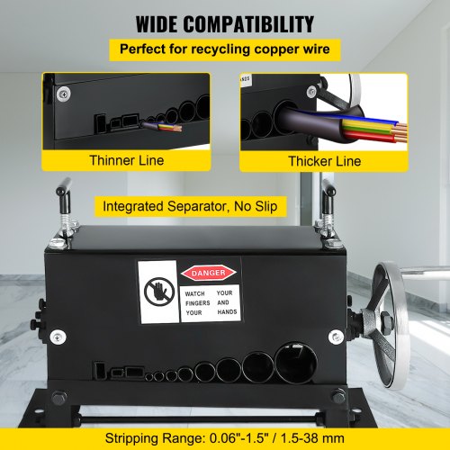 Heavy-Duty Manual Wire Stripping Machine Tool, Cable Stripper for Copper & Aluminum Recycle, Hand Crank Industrial