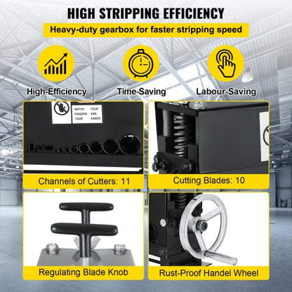 Heavy-Duty Manual Wire Stripping Machine Tool, Cable Stripper for Copper & Aluminum Recycle, Hand Crank Industrial
