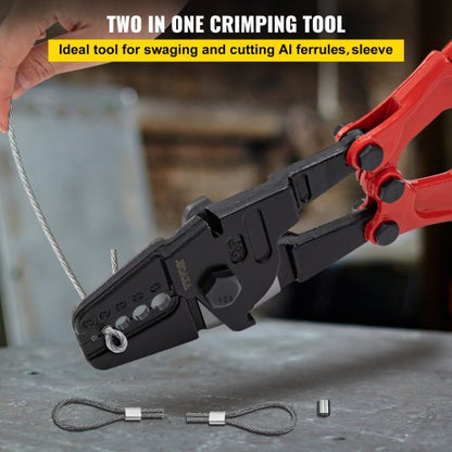 Hand Swager Crimper, Swaging Tool Cavity, Long Handle Wire Rope Crimping Tool for Copper & Aluminum Oval Stop Sleeves