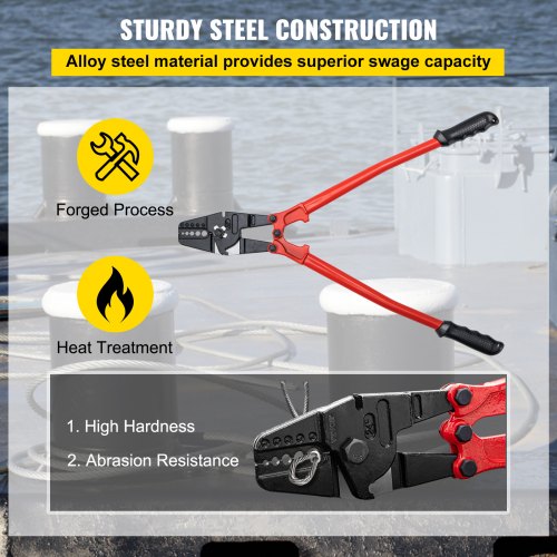 Hand Swager Crimper, Swaging Tool Cavity, Long Handle Wire Rope Crimping Tool for Copper & Aluminum Oval Stop Sleeves