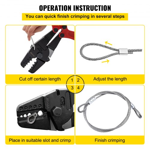 Hand Swager Crimper, Swaging Tool Cavity, Long Handle Wire Rope Crimping Tool for Copper & Aluminum Oval Stop Sleeves