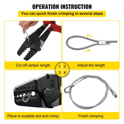 Hand Swager Crimper, Swaging Tool Cavity, Long Handle Wire Rope Crimping Tool for Copper & Aluminum Oval Stop Sleeves