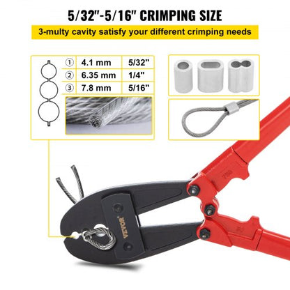 Hand Swager Crimper Tool, Wire Rope Crimping Tool for Sleeves, Long Handle Swaging Tool for Copper & Aluminum Cables
