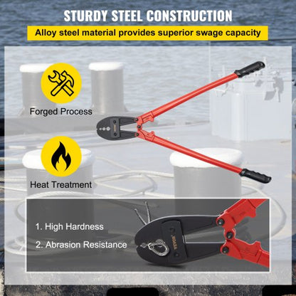 Hand Swager Crimper Tool, Wire Rope Crimping Tool for Sleeves, Long Handle Swaging Tool for Copper & Aluminum Cables