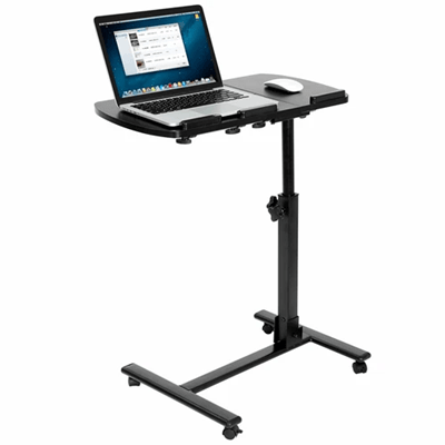 Adjustable Rolling Laptop Desk with Tilting Tabletop and Overbed Design