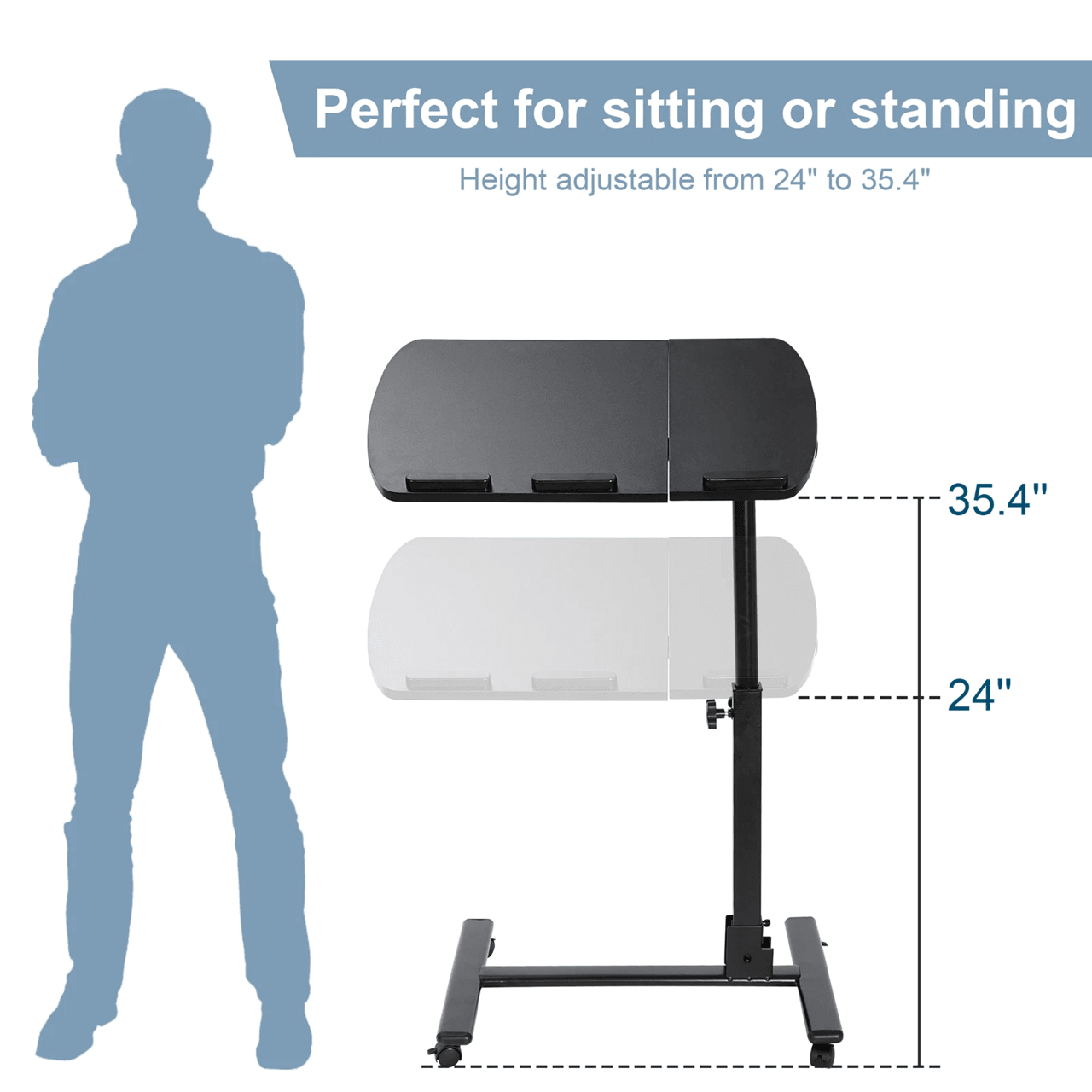 Adjustable Rolling Laptop Desk With Tilting Tabletop And Overbed Design 2