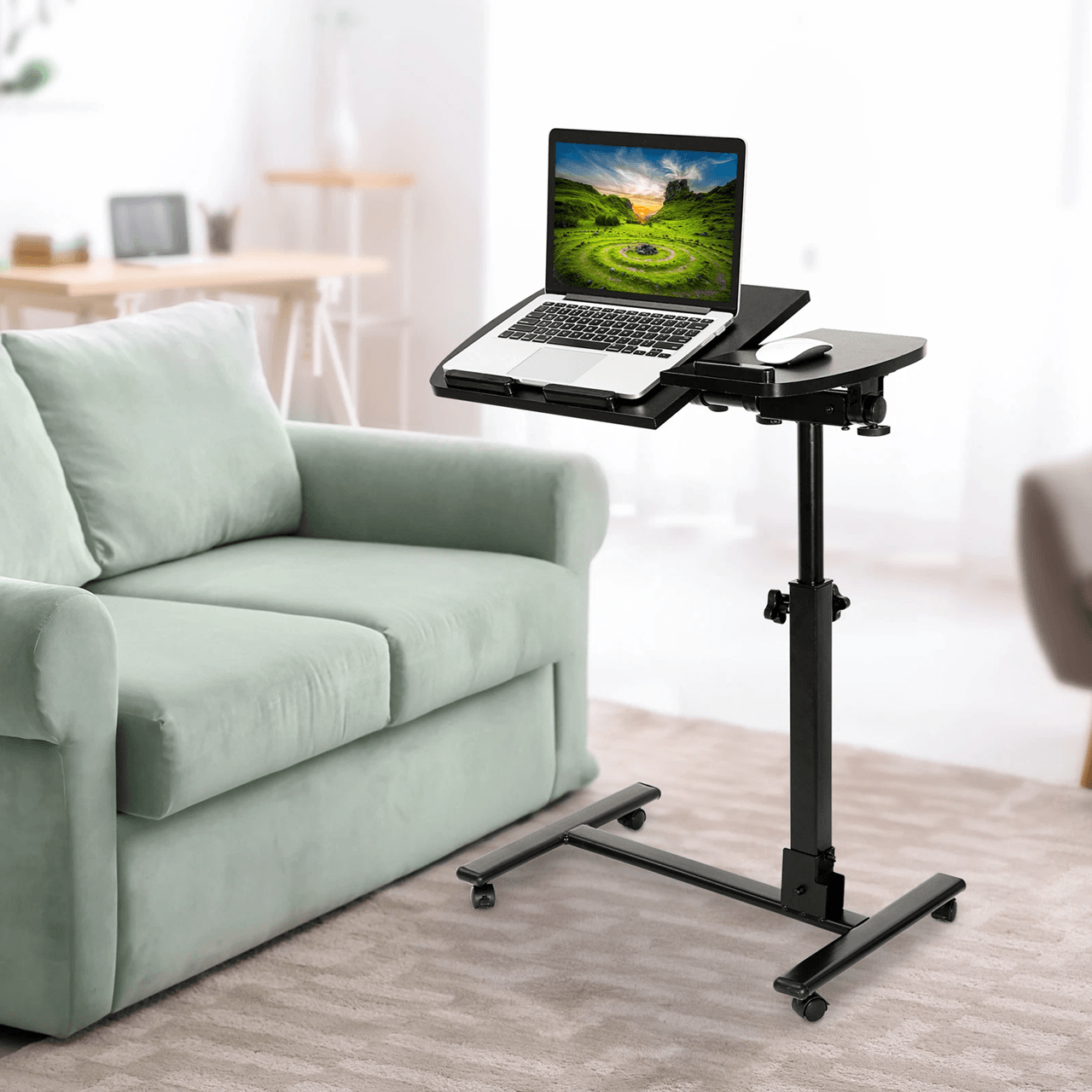 Adjustable Rolling Laptop Desk With Tilting Tabletop And Overbed Design 6