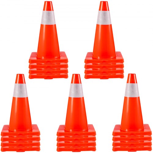 18" Orange Traffic Cone with Reflective Collars, 20-Pack PVC Safety Road Parking Cones for Hazard Construction