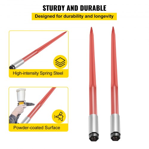 43 Bale Hay Spike Red Coated HighStrength Spear With Hex Nut  Sleeve For Quick Attach To Tractors L 3