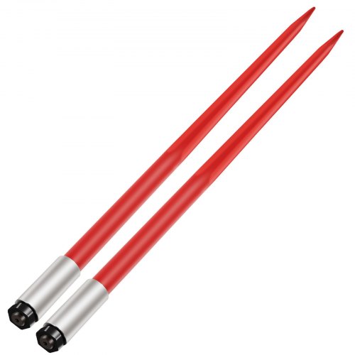 2-Pack Red Coated Bale Forks, 49 Heavy-Duty Bale Hay Spike with Hex Nut & Sleeve for Buckets, Tractors & Loaders