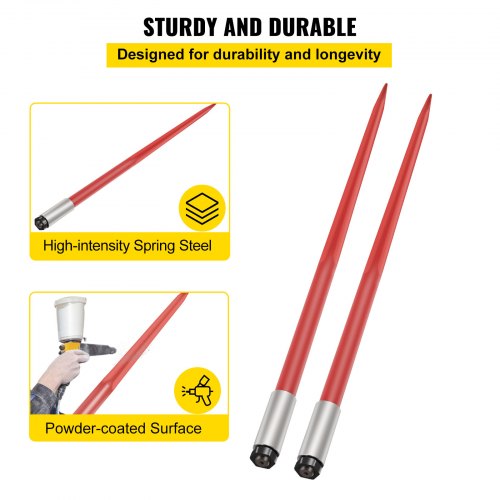 2Pack Red Coated Bale Forks 49 HeavyDuty Bale Hay Spike With Hex Nut  Sleeve For Buckets Tractors   3