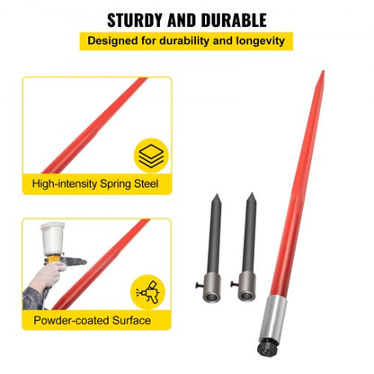 HeavyDuty Hay Bale Spear Set Quick Attach 49 Bale Spike With Hex Nut  Sleeve 2 Stabilizer Spears  F 3