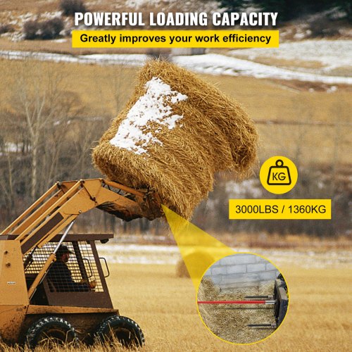 HeavyDuty Hay Bale Spear Set Quick Attach 49 Bale Spike With Hex Nut  Sleeve 2 Stabilizer Spears  F 4