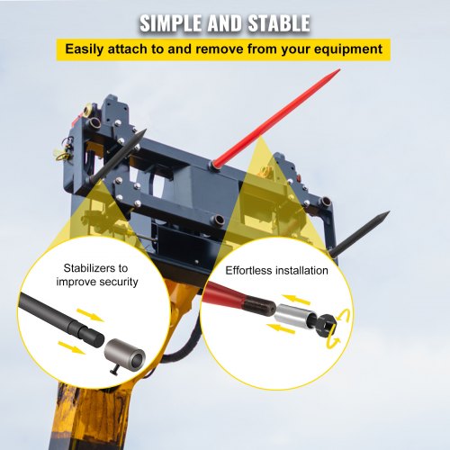 HeavyDuty Hay Bale Spear Set Quick Attach 49 Bale Spike With Hex Nut  Sleeve 2 Stabilizer Spears  F 5