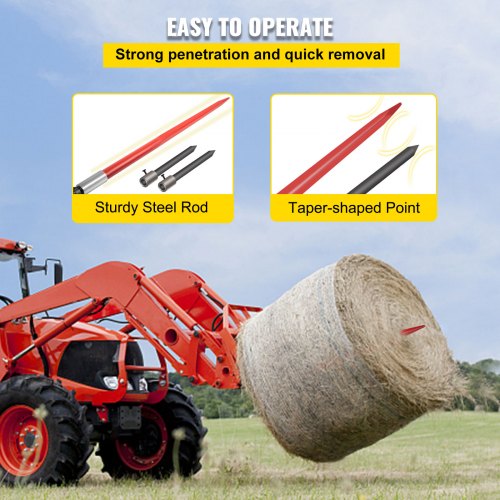 HeavyDuty Hay Bale Spear Set Quick Attach 49 Bale Spike With Hex Nut  Sleeve 2 Stabilizer Spears  F 6