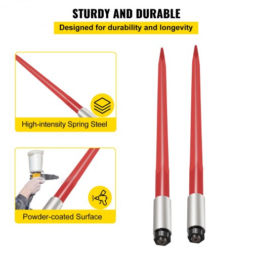 39 HeavyDuty Red Coated Bale Forks 3000LB Capacity Bale Hay Spike With Hex Nut  Sleeve For Tractors 3