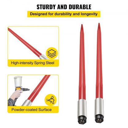 39 HeavyDuty Red Coated Bale Forks 3000LB Capacity Bale Hay Spike With Hex Nut  Sleeve For Tractors 3