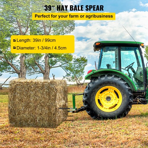 3600 Lbs Capacity Black Coated Bale Forks 39 Bale Hay Spike With Hex Nut  Sleeve For Tractors Loade 2