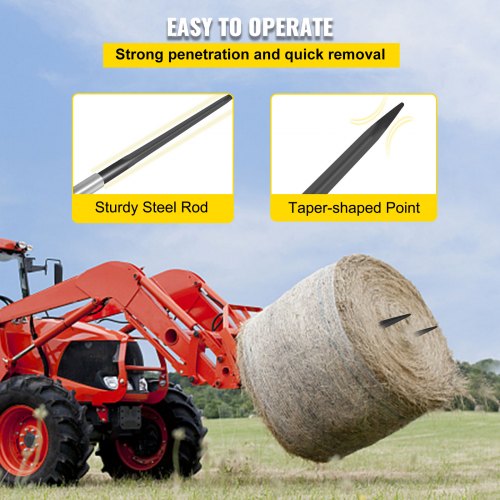 3600 Lbs Capacity Black Coated Bale Forks 39 Bale Hay Spike With Hex Nut  Sleeve For Tractors Loade 6