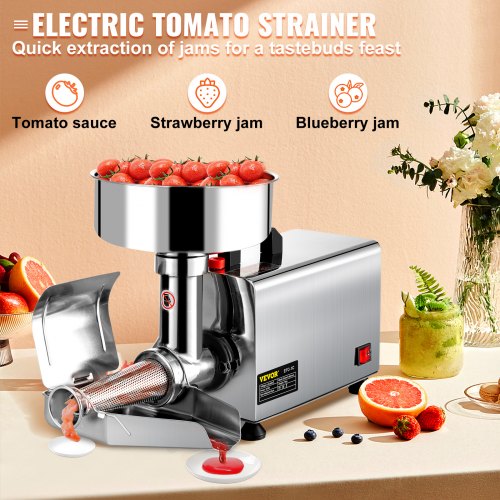 Electric Tomato Milling Machine, Stainless Steel Tomato Press & Strainer with 90-160 Kg/H Pure Copper Motor.