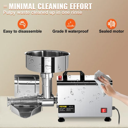Electric Tomato Milling Machine, Stainless Steel Tomato Press & Strainer with 90-160 Kg/H Pure Copper Motor.