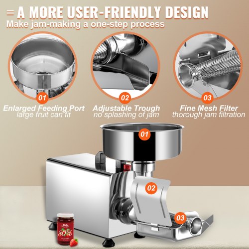 Electric Tomato Milling Machine, Stainless Steel Tomato Press & Strainer with 90-160 Kg/H Pure Copper Motor.