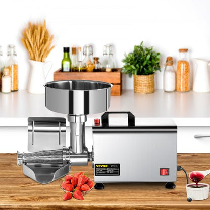 Electric Tomato Milling Machine, Stainless Steel Tomato Press & Strainer with 90-160 Kg/H Pure Copper Motor.