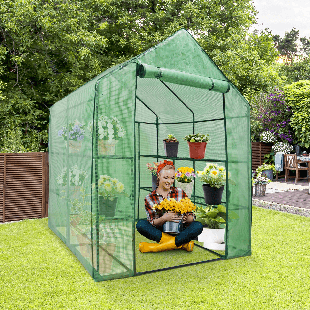 Walk In Greenhouse with 8 Shelves for Outdoor Gardening and Plant Protection