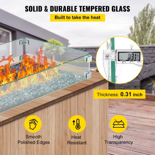 Fire Pit Wind Guard HeavyDuty Tempered Glass Wind Screen Fence 295 X 136 Inch 3
