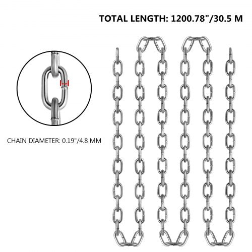 100Ft Grade 30 Proof Coil Chain, Zinc Plated Heavy-Duty Chain for Towing, Logging, Agriculture & Guard Rails