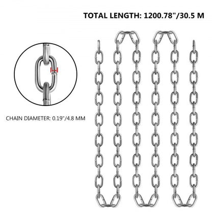 100Ft Grade 30 Proof Coil Chain, Zinc Plated Heavy-Duty Chain for Towing, Logging, Agriculture & Guard Rails