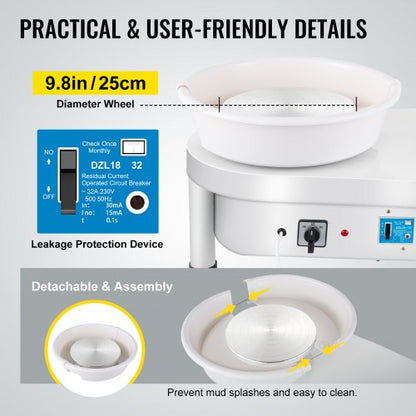 280W 25cm Electric Pottery Wheel Ceramic Machine For Clay Art Craft  DIY 110V 3