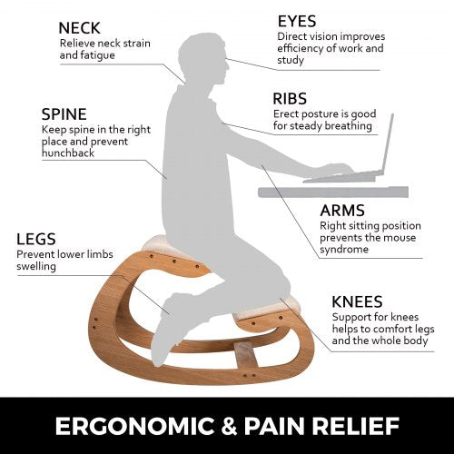 Ergonomic Kneeling Chair for Better Posture, Heavy Duty Wooden Kneeling Stool for Office, Meditation & Home Use