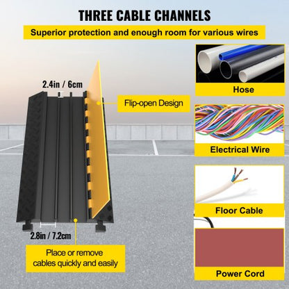 3Channel Cable Protector Ramp 1 Pack Heavy Duty Rubber Cord Cover  22K Lbs Capacity SlipProof For P 2