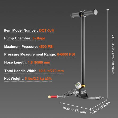4500PSI High Pressure Hand Pump 3Stage PCP Airgun Stirrup Pump For Air Rifle Filling Hunting  Scuba 7
