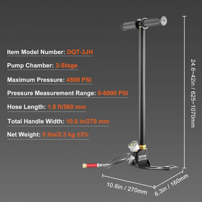 4500PSI High Pressure Hand Pump 3Stage PCP Airgun Stirrup Pump For Air Rifle Filling Hunting  Scuba 7