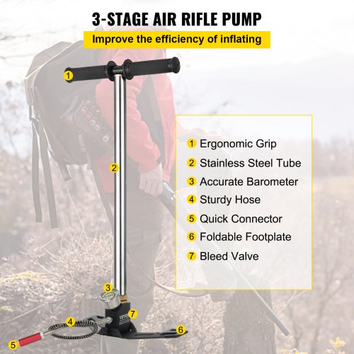 4500PSI PCP Air Pump 3Stage High Pressure Hand Pump For Airguns Rifles  Inflatables 3