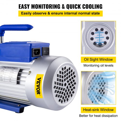 12CFM 1HP Vane Vacuum Pump DualStage HVAC Rotary Pump For Auto AC Repair  Refrigerant Evacuation 5