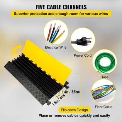 5Channel Heavy Duty Cable Protector Ramp Extreme Rubber Cable Cover For Wires  Cords 88K Lbs Capaci 2