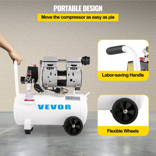 UltraQuiet OilFree Air Compressor 750W 66 Gallon Steel Tank Pancake Compressor 115 PSI For Tire Inf 5