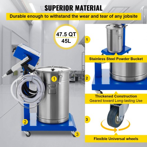 50W 45L Electrostatic Powder Coating Machine With Spraying Gun 450gMin WX958 Powder Coating System 5