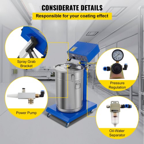 50W 45L Electrostatic Powder Coating Machine With Spraying Gun 450gMin WX958 Powder Coating System 6