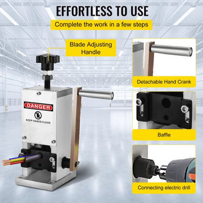 Wire Stripper Machine with Hand Crank, Manual Wire Stripping Tool Aluminum Build, Ideal for Scrap Copper Cable Recycling