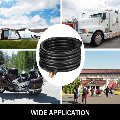 RV Power Cord Amp, AWG Heavy-Duty Extension Cable for Camper, Trailer, Motorhome, Truck with Weatherproof Grip End