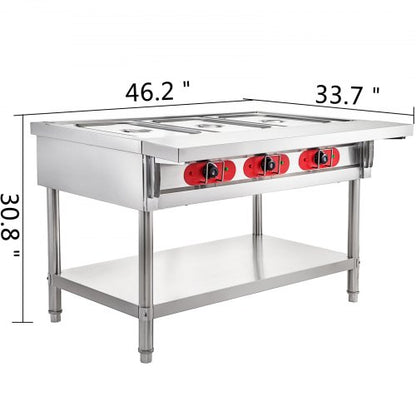 Commercial Electric Food Warmer Pot Steam Table Food Warmer Quart/Pan with Lids, Cutting Board, Stainless Steel Counter