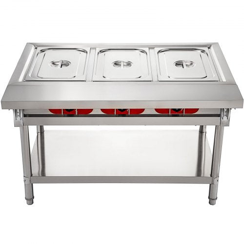 Commercial Electric Food Warmer Pot Steam Table Food Warmer Quart/Pan with Lids, Cutting Board, Stainless Steel Counter
