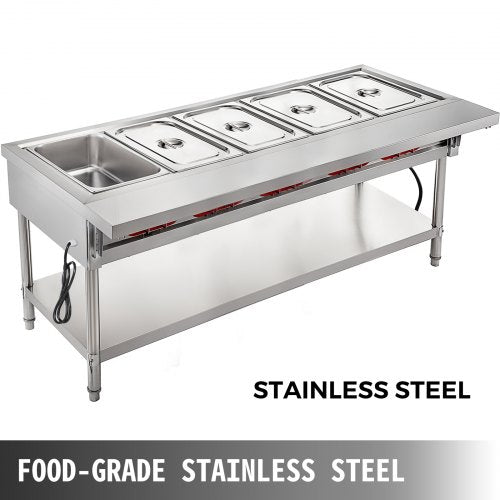 Commercial Electric Food Warmer Pot Steam Table Quart/Pan with Lids, Cutting Board, Food Grade Stainless Steel Serving